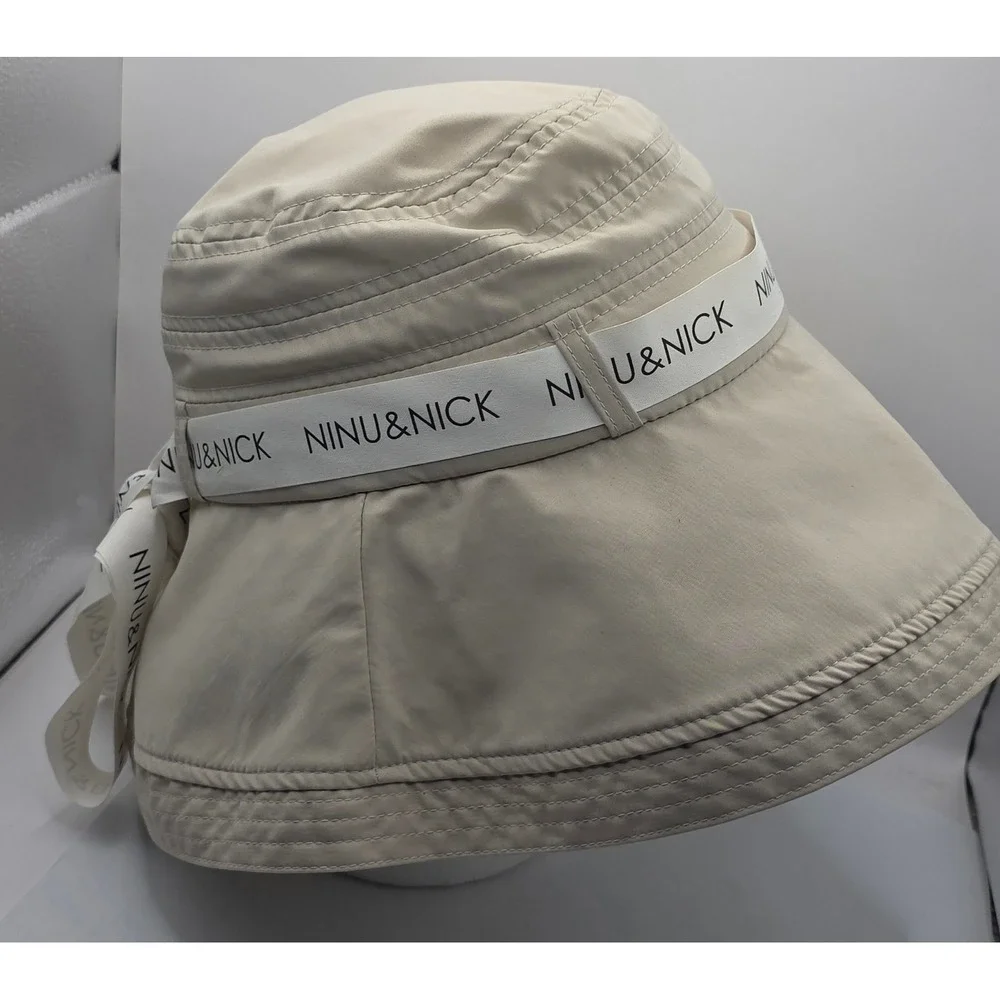 NINU‎ & NICK Cream Bucket Hat Women's Size S Wide Brim Ribbon Sun Hat